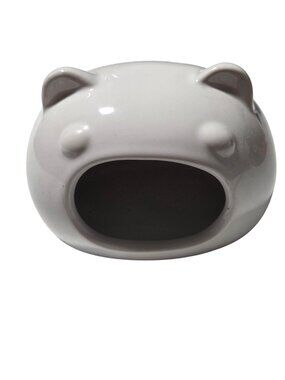 Ceramic Bear Shaped Small Animal Hideout 3.5 inch Wide Glossy White 7.8 oz